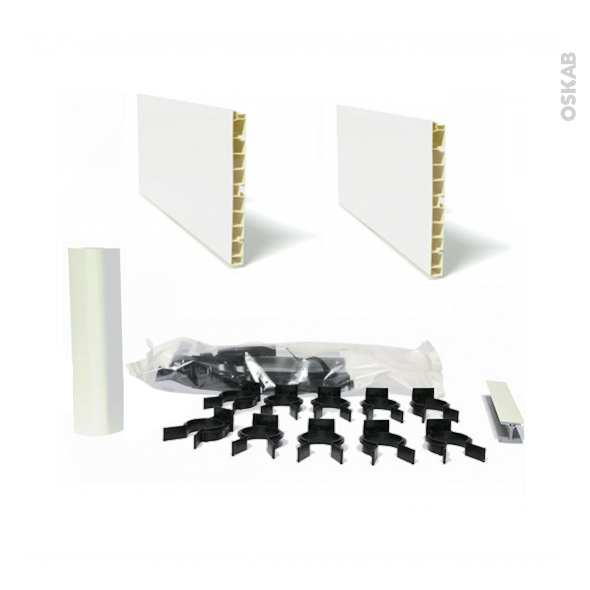 Kit 2 plinthes de cuisine PVC <br />Blanc brillant, Avec clips et raccords, L400 x H15 cm, SOKLEO 