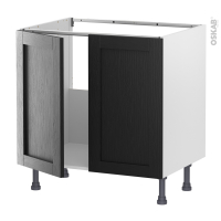 Meuble de cuisine - Sous évier - AVARA Frêne Noir - 2 portes - L80 x H70 x P58 cm