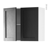 Meuble de cuisine - Haut ouvrant - AVARA Frêne Noir - 2 portes - L80 x H70 x P37 cm