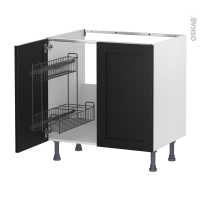 Meuble de cuisine - Sous évier - AVARA Frêne Noir - 2 portes lessiviel - L80 x H70 x P58 cm