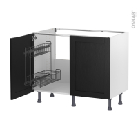Meuble de cuisine - Sous évier - AVARA Frêne Noir - 2 portes lessiviel - L100 x H70 x P58 cm