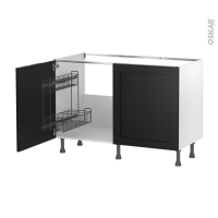 Meuble de cuisine - Sous évier - AVARA Frêne Noir - 2 portes lessiviel - L120 x H70 x P58 cm