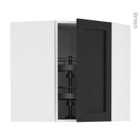 Meuble de cuisine - Angle haut - AVARA Frêne Noir - Tourniquet 1 porte N°85 L38,8 cm - L65 x H70 x P37 cm