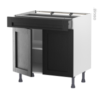 Meuble de cuisine - Bas - AVARA Frêne Noir - 2 portes 1 tiroir - L80 x H70 x P58 cm