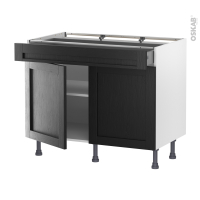 Meuble de cuisine - Bas - AVARA Frêne Noir - 2 portes 1 tiroir - L100 x H70 x P58 cm