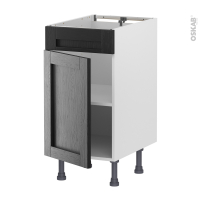 Meuble de cuisine - Bas - Faux tiroir haut - AVARA Frêne Noir - 1 porte  - L40 x H70 x P58 cm