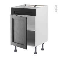 Meuble de cuisine - Bas - Faux tiroir haut - AVARA Frêne Noir - 1 porte  - L50 x H70 x P58 cm