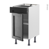 Meuble de cuisine - Bas - AVARA Frêne Noir - 1 porte 1 tiroir  - L40 x H70 x P58 cm