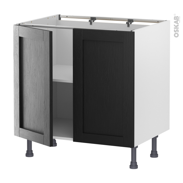 Meuble de cuisine - Bas - AVARA Frêne Noir - 2 portes - L80 x H70 x P58 cm