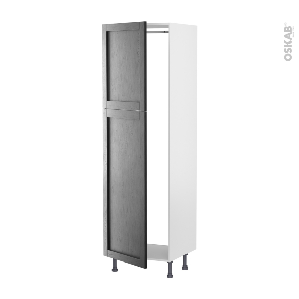 Colonne de cuisine N°2721 - Armoire frigo encastrable - AVARA Frêne Noir - 2 portes - L60 x H195 x P58 cm