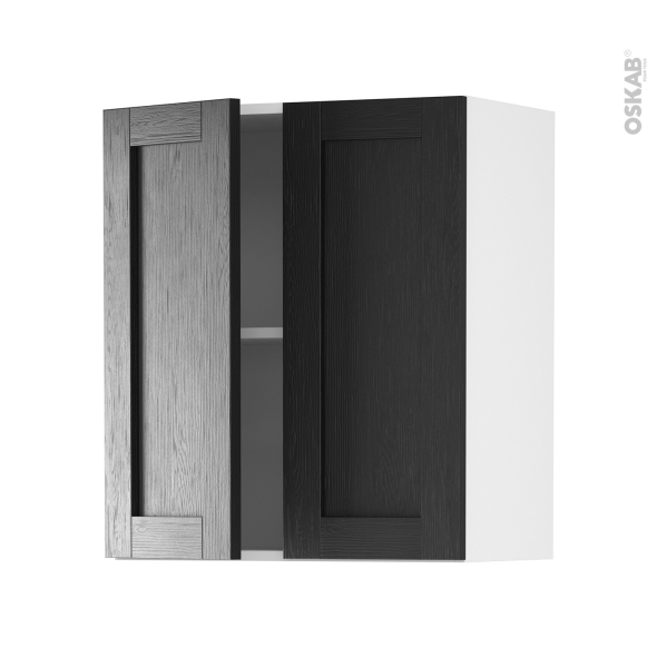 Meuble de cuisine - Haut ouvrant - AVARA Frêne Noir - 2 portes - L60 x H70 x P37 cm