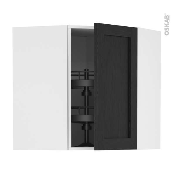 Meuble de cuisine - Angle haut - AVARA Frêne Noir - Tourniquet 1 porte N°85 L38,8 cm - L65 x H70 x P37 cm