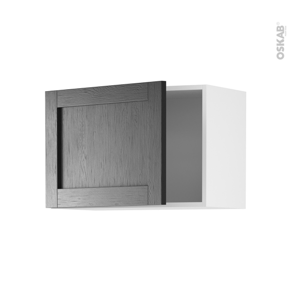 Meuble de cuisine - Haut ouvrant - AVARA Frêne Noir - 1 porte - L60 x H41 x P37 cm
