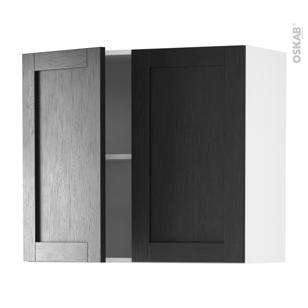 Meuble de cuisine Haut ouvrant <br />AVARA Frêne Noir, 2 portes, L80 x H70 x P37 cm 