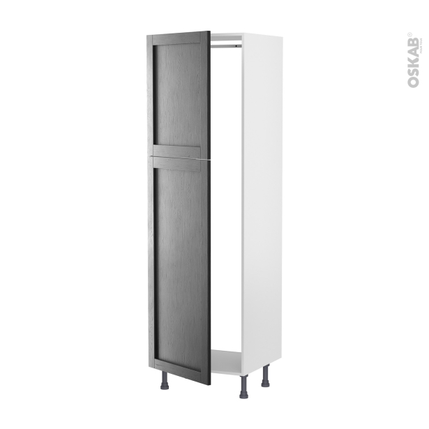 Colonne de cuisine N°2721 Armoire frigo encastrable <br />AVARA Frêne Noir, 2 portes, L60 x H195 x P58 cm 