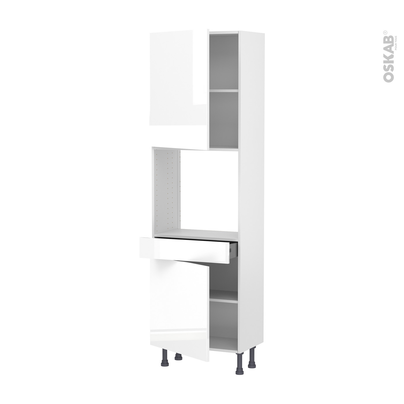 Colonne de cuisine N°56 Four encastrable niche 45 STATIC Blanc 1 porte 1  tiroir L60 x H125 x P58 cm - Oskab