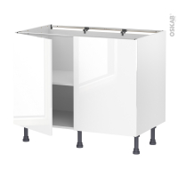 Meuble de cuisine - Bas - BORA Blanc - 2 portes - L100 x H70 x P58 cm