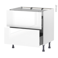 Meuble de cuisine - Casserolier - BORA Blanc - 2 tiroirs - L80 x H70 x P58 cm