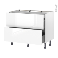 Meuble de cuisine - Casserolier - BORA Blanc - 2 tiroirs - L100 x H70 x P58 cm