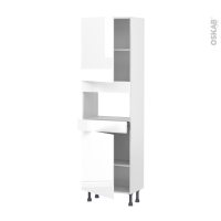 Colonne de cuisine N°2121 - MO encastrable niche 36/38 - BORA Blanc - 2 portes 1 tiroir - L60 x H195 x P37 cm
