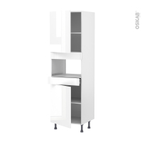 Colonne de cuisine N°2121 - MO encastrable niche 36/38 - BORA Blanc - 2 portes 1 tiroir - L60 x H195 x P58 cm
