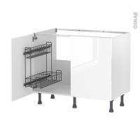 Meuble de cuisine - Sous évier - BORA Blanc - 2 portes lessiviel - L100 x H70 x P58 cm