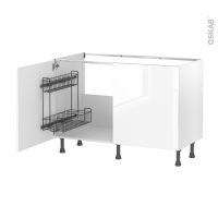 Meuble de cuisine - Sous évier - BORA Blanc - 2 portes lessiviel - L120 x H70 x P58 cm
