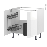 Meuble de cuisine - Sous évier - BORA Blanc - 2 portes lessiviel poubelle ronde - L80 x H70 x P58 cm