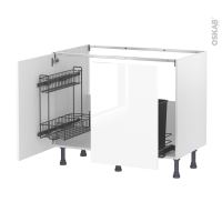 Meuble de cuisine - Sous évier - BORA Blanc - 2 portes lessiviel-poubelle coulissante - L100 x H70 x P58 cm