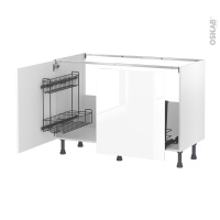 Meuble de cuisine - Sous évier - BORA Blanc - 2 portes lessiviel coulissante - L120 x H70 x P58 cm