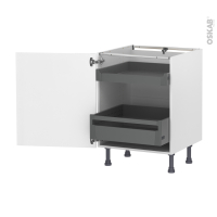 Meuble de cuisine - Bas - BORA Blanc - 2 tiroirs à l'anglaise - L60 x H70 x P58 cm