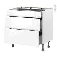Meuble de cuisine - Casserolier - BORA Blanc - 3 tiroirs - L80 x H70 x P58 cm