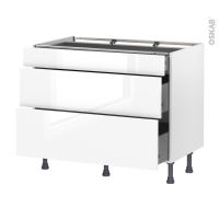 Meuble de cuisine - Casserolier - BORA Blanc - 3 tiroirs - L100 x H70 x P58 cm