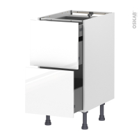 Meuble de cuisine - Casserolier - BORA Blanc - 2 tiroirs 1 tiroir à l'anglaise - L40 x H70 x P58 cm
