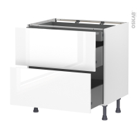 Meuble de cuisine - Casserolier - BORA Blanc - 2 tiroirs 1 tiroir à l'anglaise - L80 x H70 x P58 cm