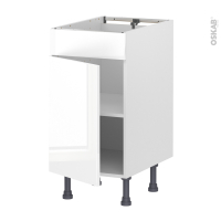 Meuble de cuisine - Bas - Faux tiroir haut - BORA Blanc - 1 porte  - L40 x H70 x P58 cm