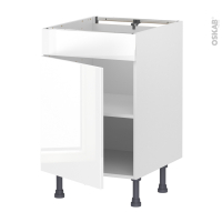 Meuble de cuisine - Bas - Faux tiroir haut - BORA Blanc - 1 porte  - L50 x H70 x P58 cm