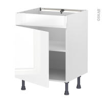 Meuble de cuisine - Bas - Faux tiroir haut - BORA Blanc - 1 porte - L60 x H70 x P58 cm