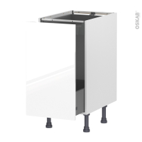 Meuble de cuisine - Bas coulissant - BORA Blanc - 1 porte 1 tiroir à l'anglaise - L40 x H70 x P58 cm