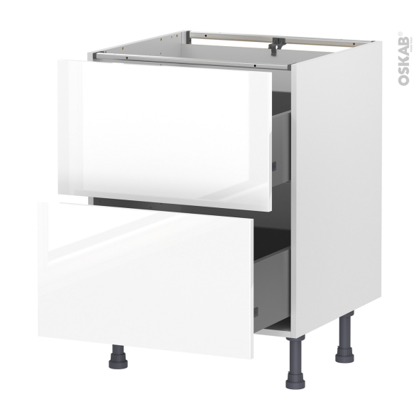 Meuble de cuisine - Casserolier - BORA Blanc - 2 tiroirs - L60 x H70 x P58 cm