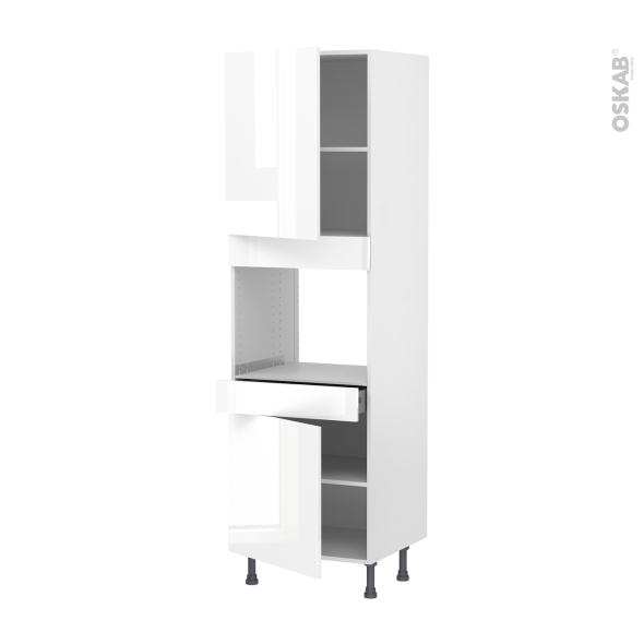 Colonne de cuisine N°2156 - Four encastrable niche 45  - BORA Blanc - 2 portes 1 tiroir - L60 x H195 x P58 cm