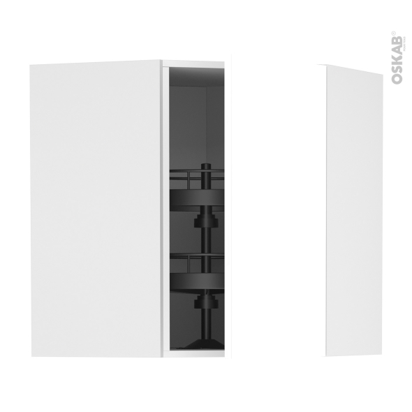 Meuble de cuisine - Angle haut - BORA Blanc - Tourniquet 1 porte N°19 L40 cm - L65 x H70 x P37 cm