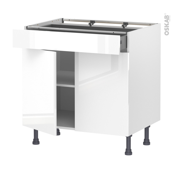Meuble de cuisine - Bas - BORA Blanc - 2 portes 1 tiroir - L80 x H70 x P58 cm