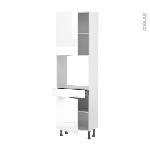 Colonne de cuisine N°2156 Four encastrable niche 45  <br />BORA Blanc, 2 portes 1 tiroir, L60 x H195 x P37 cm 