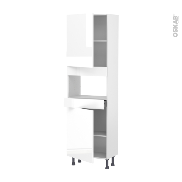 Colonne de cuisine N°2121 MO encastrable niche 36/38 <br />BORA Blanc, 2 portes 1 tiroir, L60 x H195 x P37 cm 
