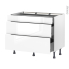 #Meuble de cuisine Casserolier <br />BORA Blanc, 3 tiroirs, L100 x H70 x P58 cm 