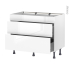 #Meuble de cuisine Casserolier <br />Faux tiroir haut, BORA Blanc, 2 tiroirs, L100 x H70 x P58 cm 
