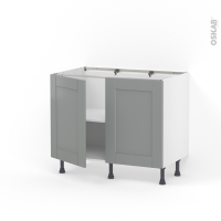 Meuble de cuisine - Bas - FILIPEN Gris - 2 portes - L100 x H70 x P58 cm