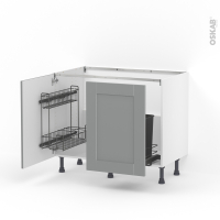 Meuble de cuisine - Sous évier - FILIPEN Gris - 2 portes lessiviel-poubelle coulissante  - L100 x H70 x P58 cm