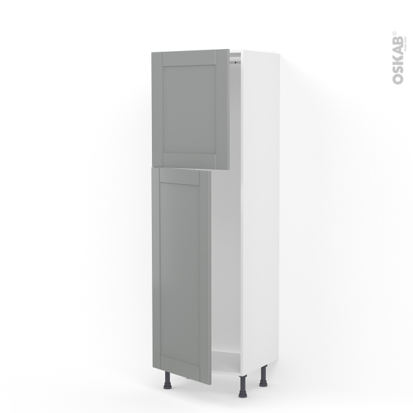 Colonne de cuisine N°2721 - Armoire frigo encastrable - FILIPEN Gris - 2 portes - L60 x H195 x P58 cm